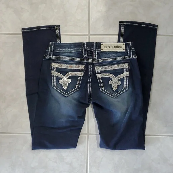 Rock Revival Blue Straight Leg Jeans with Fading Effects - Picture 7 of 10